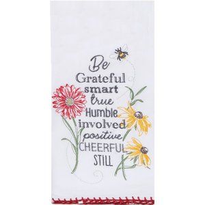 Flour Sack Towel Floral Bumblebee Buzz Grateful Smart True Humble Embroidered